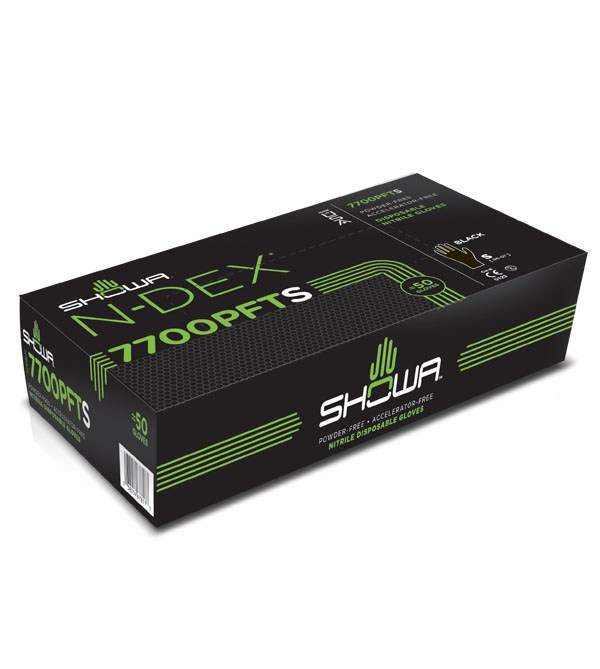 Showa® Best® NightHawk NDex Disposable 4 Mil Black Nitrile Glove, 50 ea/box, Mfg 7700PFT